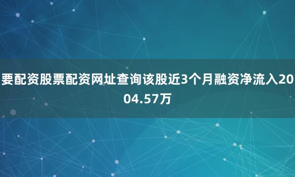 要配资股票配资网址查询该股近3个月融资净流入2004.57万